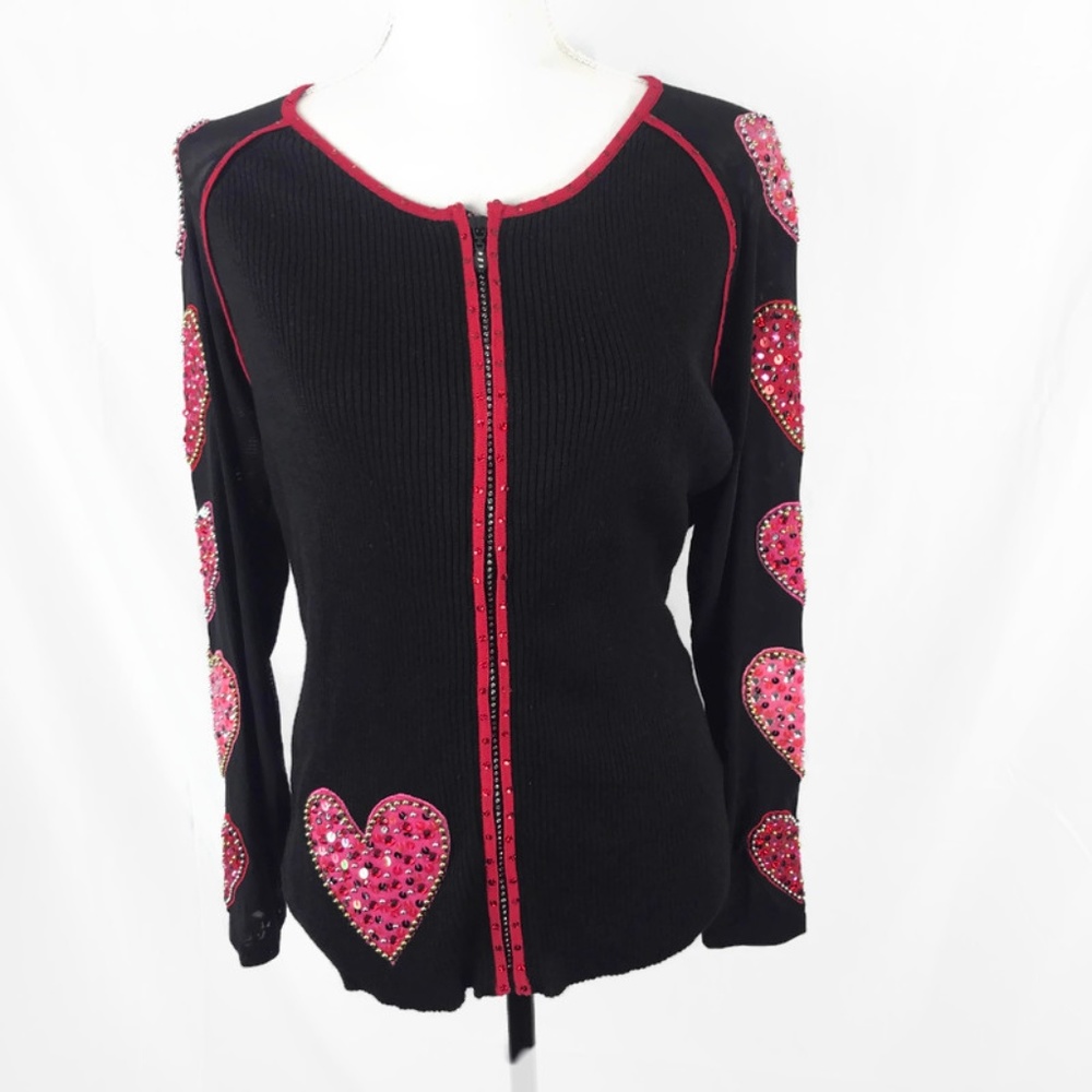 BEREK Womens Love Heart Sweater Large Black